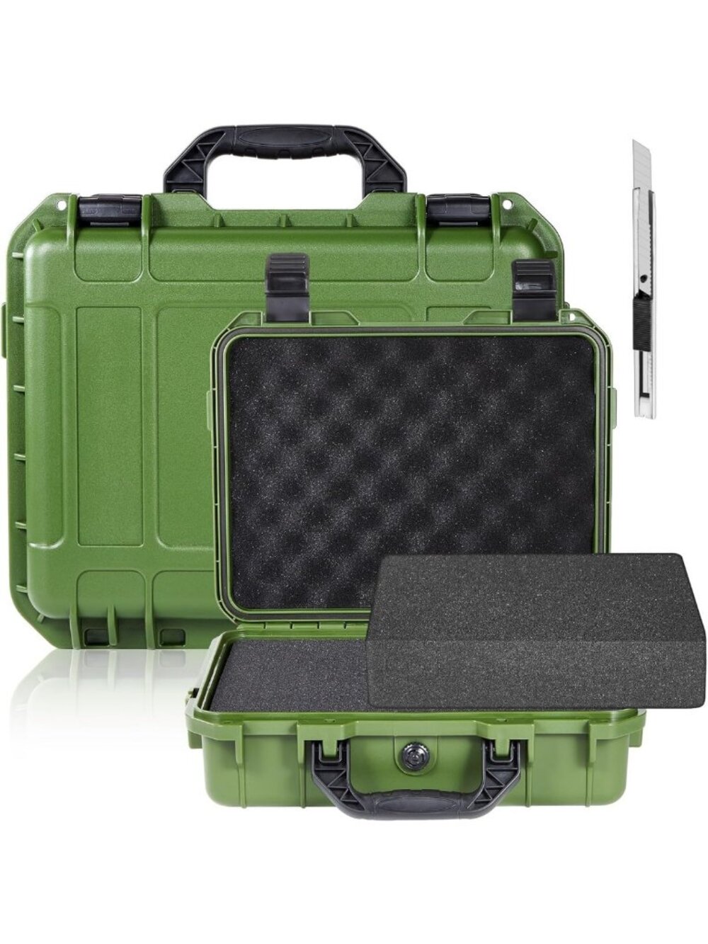 Stylish Green Hard Case with Stripe Shell, 13.78"x11.02"x4.33", Durable